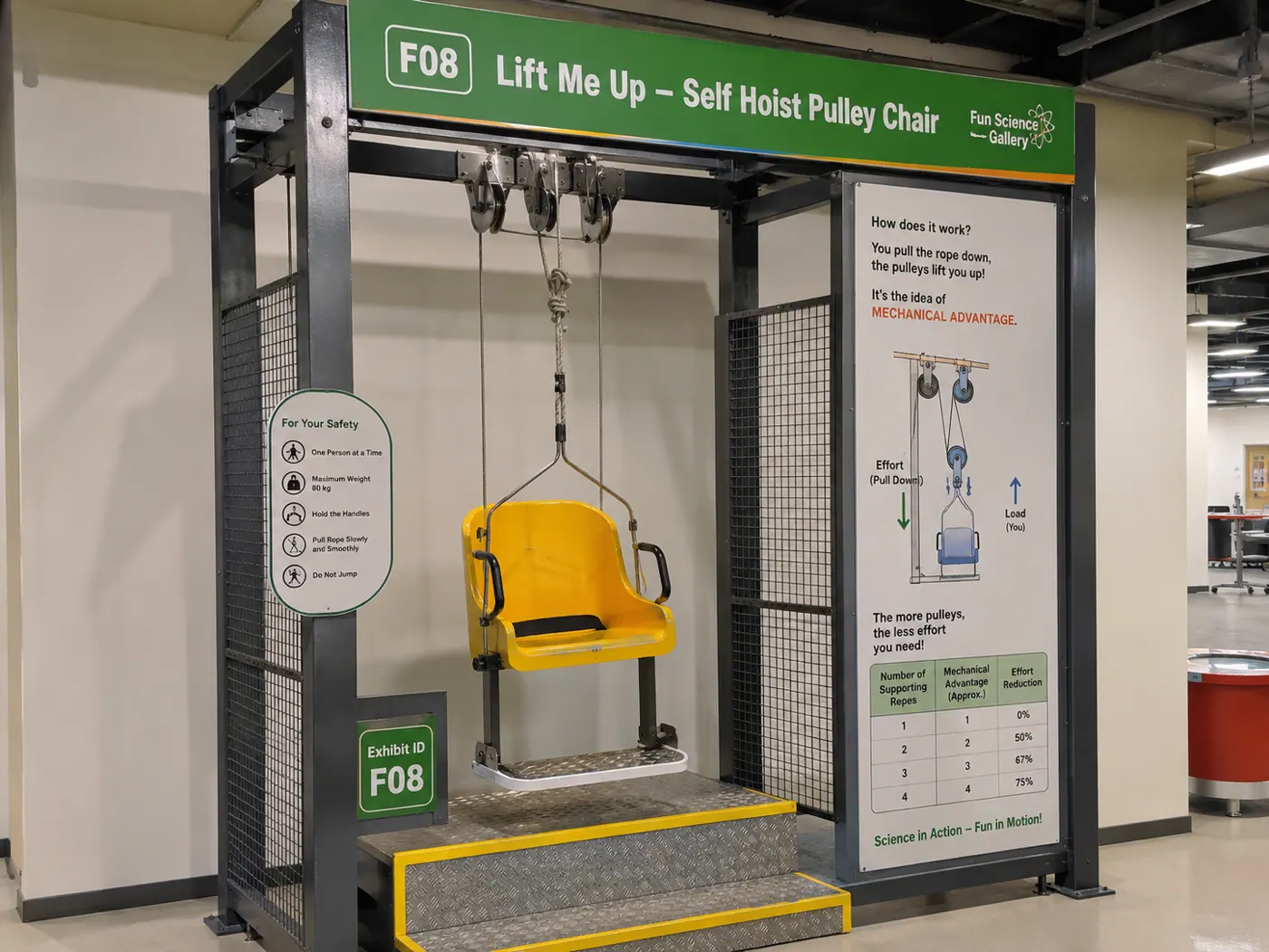 Lift Me Up — Pulley Chair Exhibit — attraction or exhibit image Lift Me Up — Pulley Chair Exhibit — attraction or exhibit image
