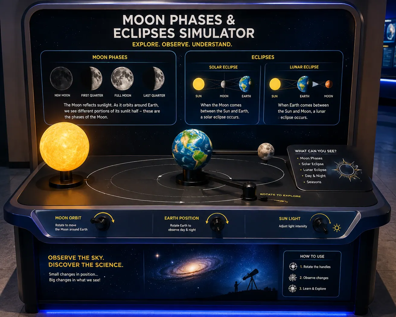 Moon Phases & Eclipses Simulator — attraction or exhibit image Moon Phases & Eclipses Simulator — attraction or exhibit image