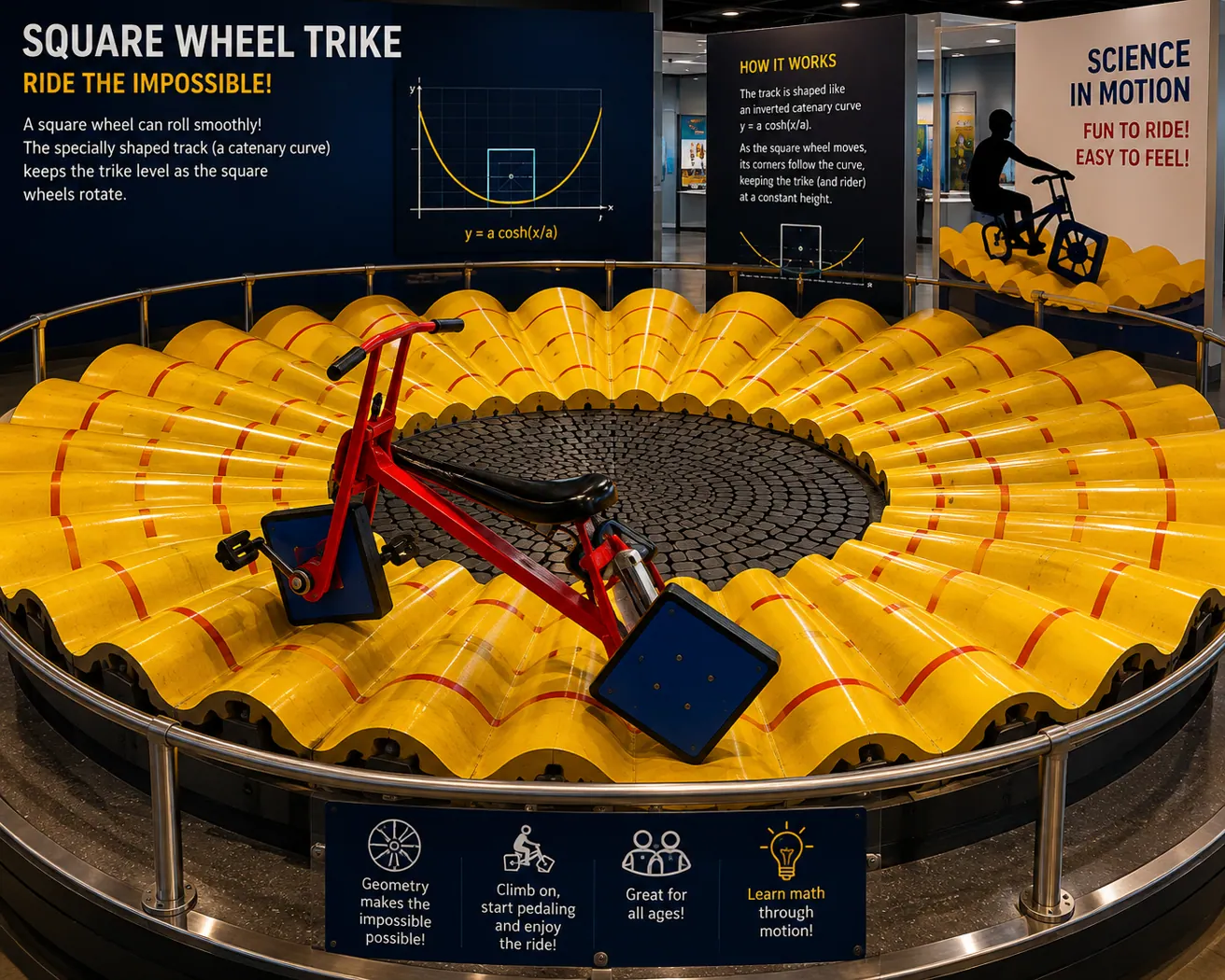 Interactive Square Wheel Trike science centre exhibit